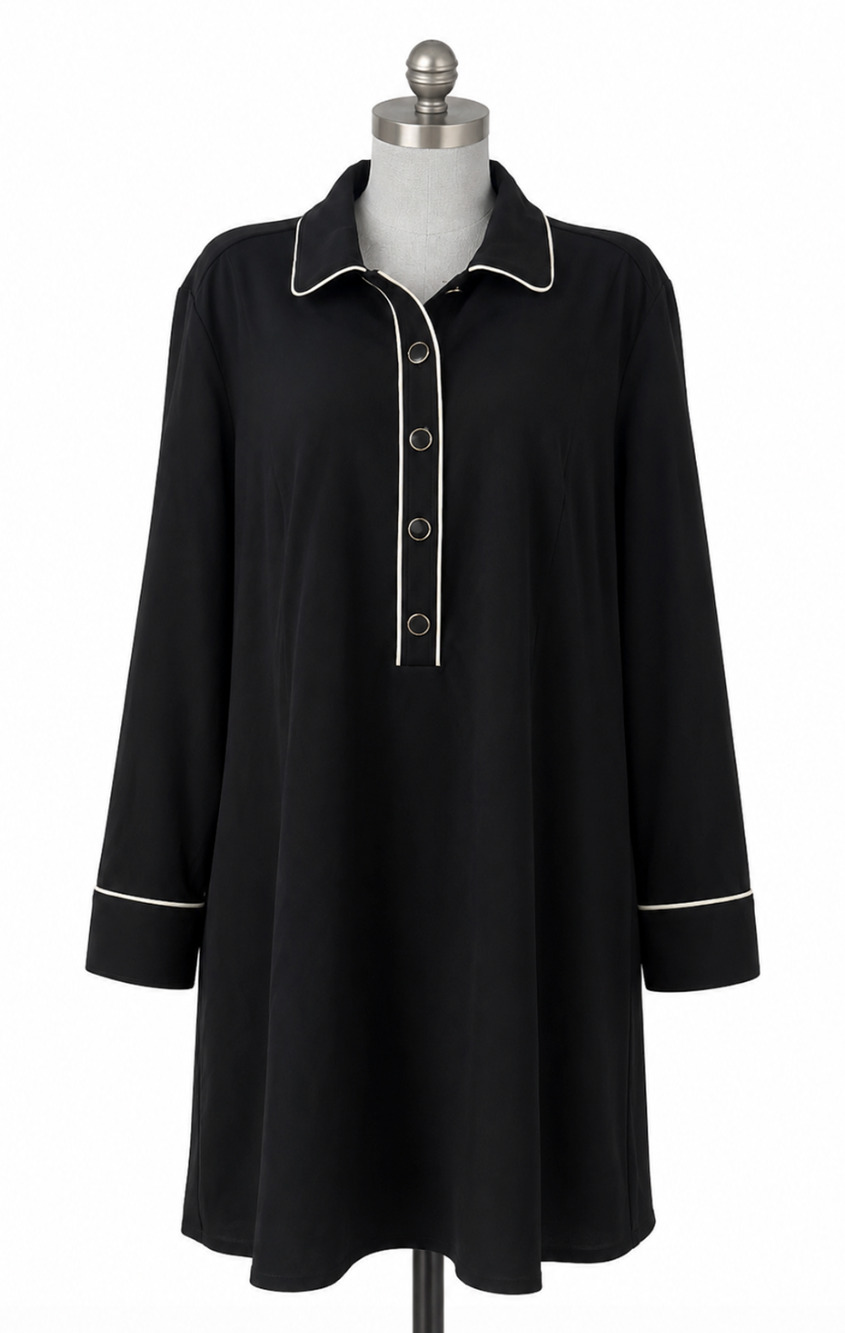 NWT CHICO'S BLACK WHITE PIPING SHIRTDRESS DRESS SZ 3 US XL